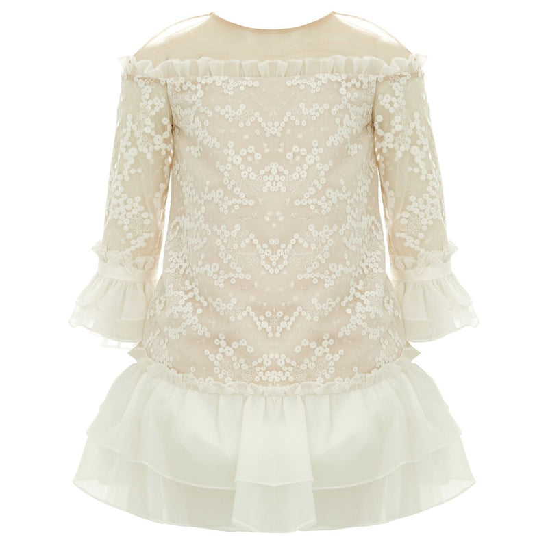 Baby Doll - Embroidery Short Dress With Sequence - Ivory