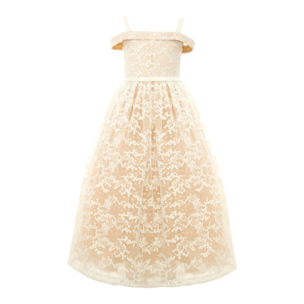 Baby Doll - Embroidery Long Dress With Sequence - Ivory