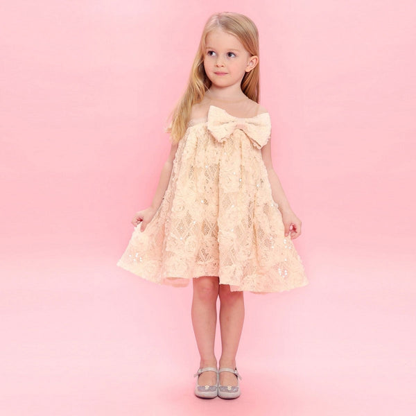 Baby Doll - Bow Lace Dress - Beige